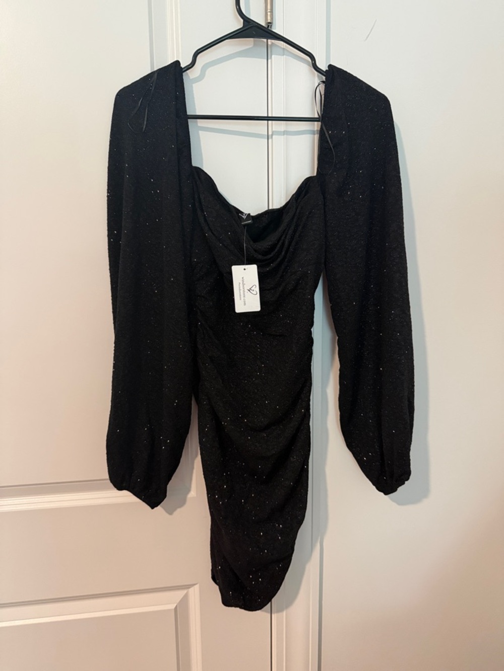 NWT Windsor Black Sparkle Ruched Long-Sleeve Mini Dress